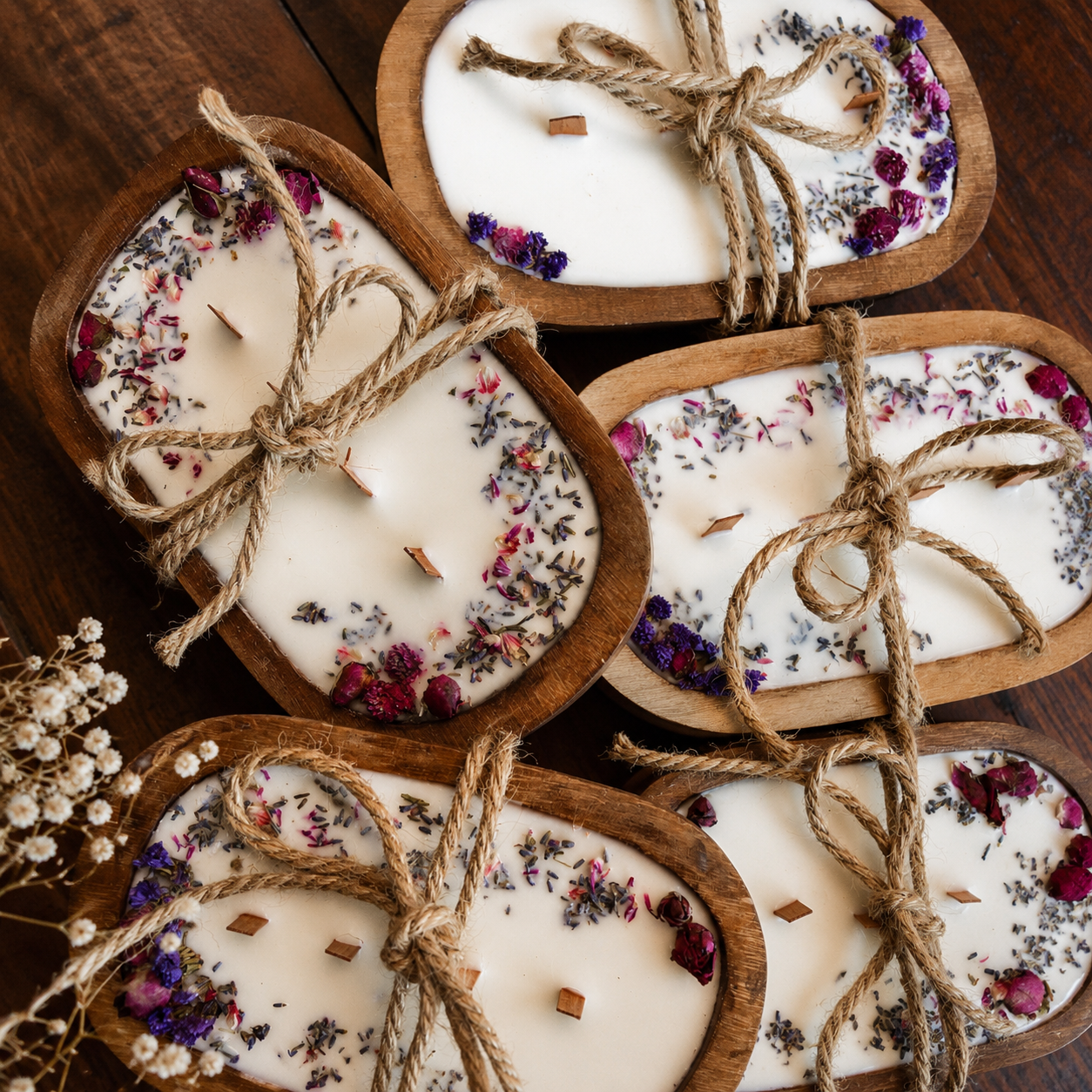 IMG_3164 Wooden Boat Dough Bowl Soy Wax Candle | Rustic Home Decor & Festive Gift - Image 1