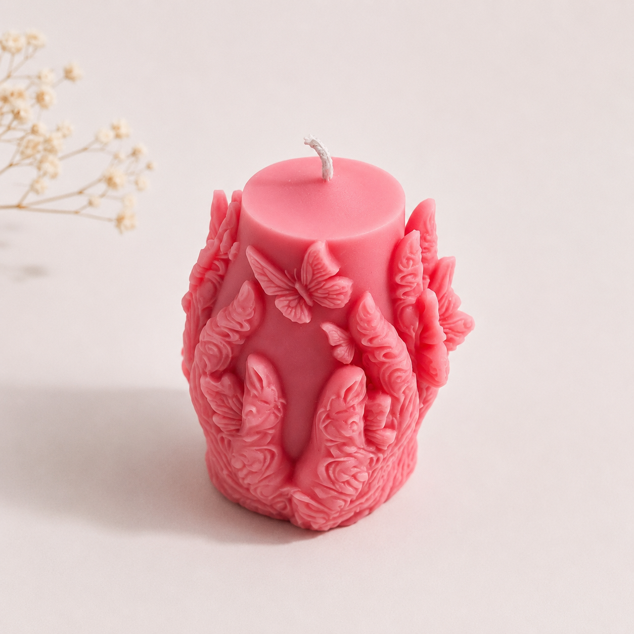 MAIN IMG-1 Butterfly Bloom Soy Wax Pillar Candle for Home Decor, Gifting & Elegant Styling - Image 1