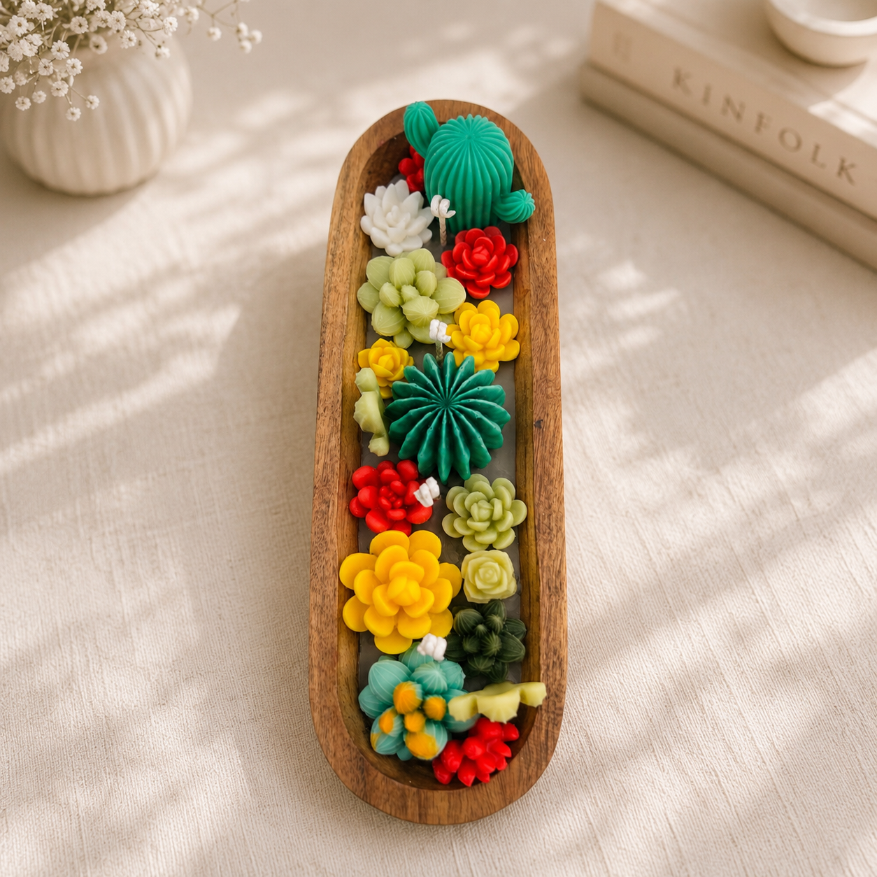 Main img-1 Desert Cactus Soy Wax Wooden Bowl Candle for Home Décor, Gifting & Relaxation - Image 1