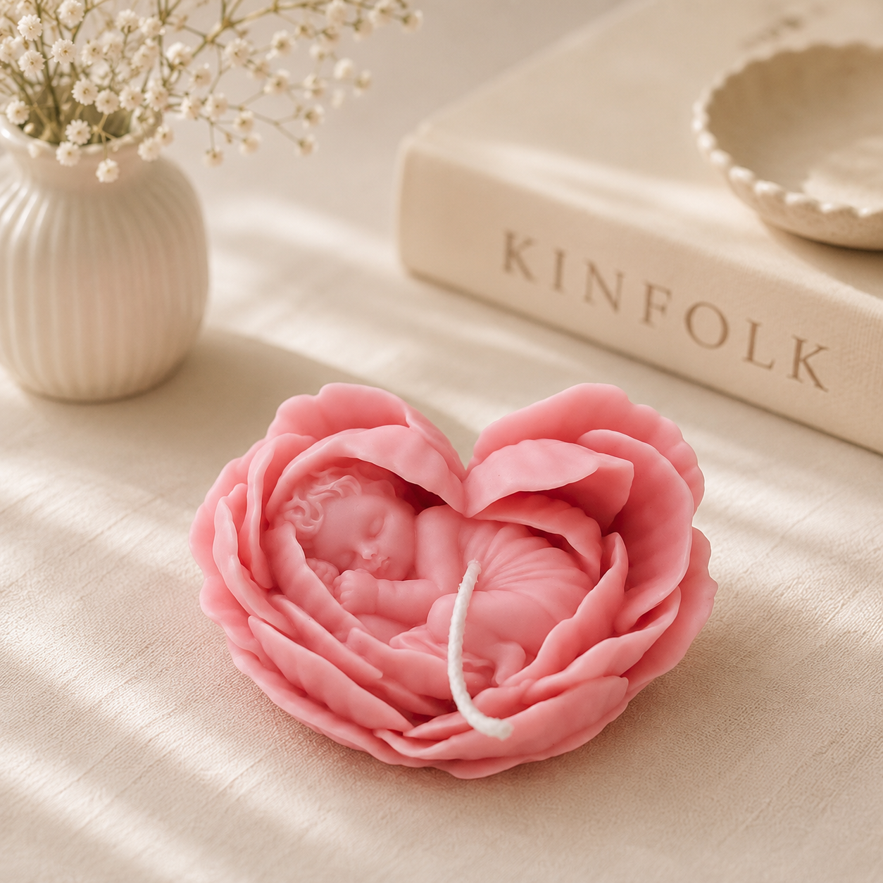 Main img-1 3D Angel Baby Rose Soy Wax Candle for Baby Shower, Gifts & Home Decor - Image 1