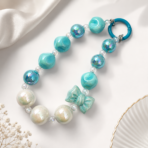Phone Charm with Beaded Chain | Acrylic Wrist Strap for Mobile Phones, Keys & Bags | Blue Bow Keychain Accessory for Women & Girls