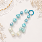 Phone Charm with Beaded Chain | Acrylic Wrist Strap for Mobile Phones, Keys & Bags | Blue Bow Keychain Accessory for Women & Girls - Image 4