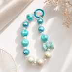 Phone Charm with Beaded Chain | Acrylic Wrist Strap for Mobile Phones, Keys & Bags | Blue Bow Keychain Accessory for Women & Girls - Image 5