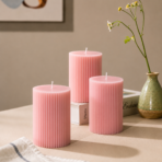 Ribbed Pillar Soy Wax Candle Set of 3 | Scented Decorative Candles for Home - Image 4