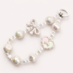 Pearl Beaded Phone Charm Wrist Strap with Bow & Heart | Detachable Lanyard - Image 2