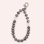 Black & Grey Crystal Beaded Phone Wrist Strap with Silver Clasp - Image 3
