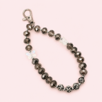 Black & Grey Crystal Beaded Phone Wrist Strap with Silver Clasp - Image 4