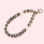 Black & Grey Crystal Beaded Phone Wrist Strap with Silver Clasp - Image 5