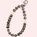 Black & Grey Crystal Beaded Phone Wrist Strap with Silver Clasp - Image 6