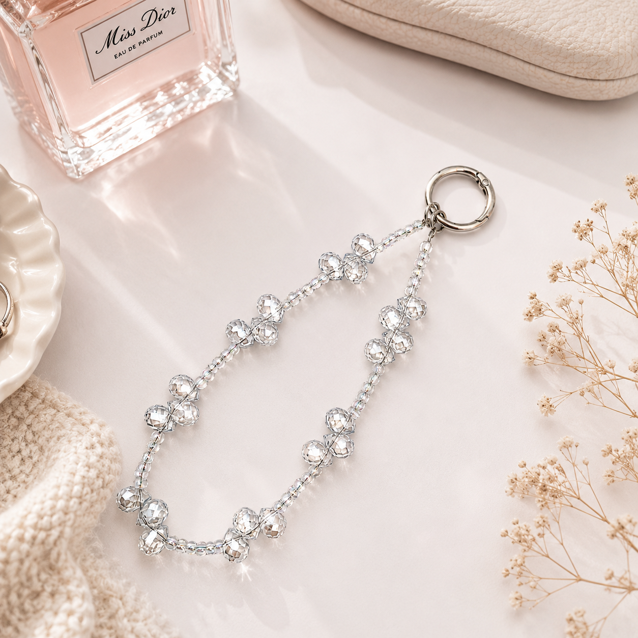 SLVR STN 003 Crystal Aura Beaded Phone Charm Wrist Strap with Tether Tab for Women - Image 1