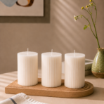 Ribbed Pillar Soy Wax Candle Set of 3 | Scented Decorative Candles for Home - Image 5