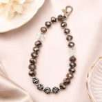 Black & Grey Crystal Beaded Phone Wrist Strap with Silver Clasp