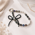 Black Bow Beaded Phone Charm Wrist Strap for Phones, Keys & Bags
